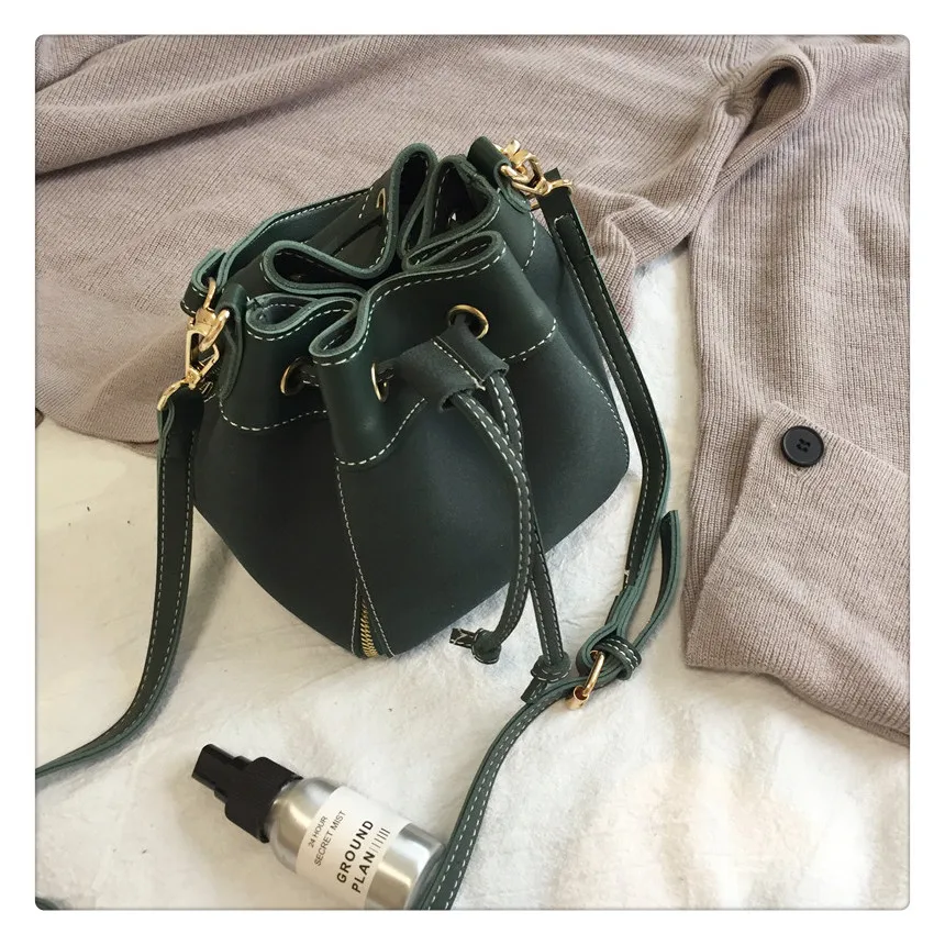 MJ Women Leather Handbags Vintage Suede PU Leather Crossbody Bag Drawstring Bucket Bag Female Small Messenger Bags Korean Style (12)