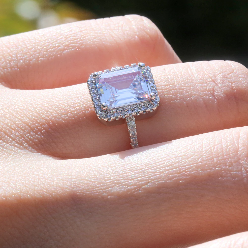 Huitan традиционное обручальное кольцо на палец, роскошное пасьянс, квадратное CZ каменное зубчатое кольцо, Ювелирное кольцо