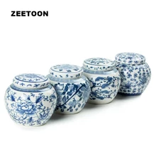 Mini contenedores de té Jingdezhen de porcelana azul y blanca, juego de té kungfú chino, tarro de almacenamiento con sello, decoración Vintage para el hogar