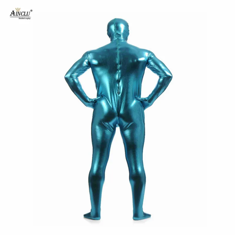 Ainclu Fullbody синий клей металлический Зентаи для Hallween блестящие лайкра спандекс с длинным рукавом Мужское боди Сексуальная Зентаи