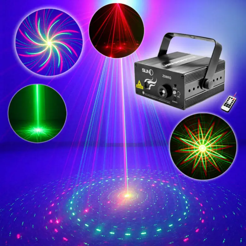 2 Lens 8 Patterns RG Laser Projector Stage Effect Lighting Remote