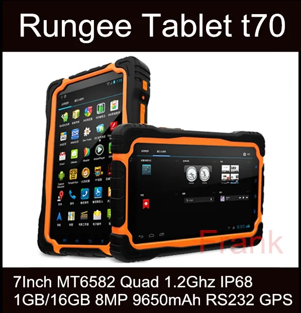  Original Rugee T70 Tablet PC 7Inch Cell Phone MT6582 Quad 1.2Ghz IP68 waterproof Shockproof 1GB/16GB 8MP 9650mAh RS232 GPS T71 