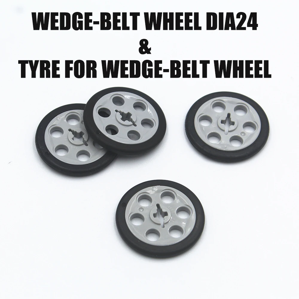 MOC Technic Parts building blocks bricks 4pcs WEDGE-BELT WHEEL DIA24 & TYRE FOR WEDGE-BELT WHEEL compatible with lego toy