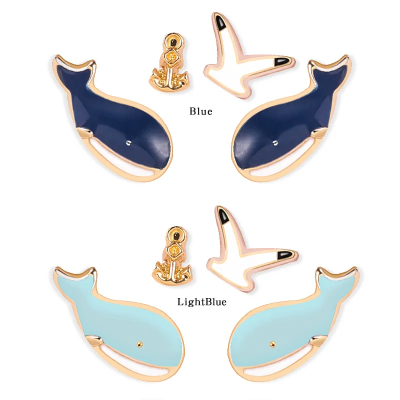 

Korea Fashion Two Pairs /Set Stud Earrings For Women Girls lovely Whale Dolphin Earrings Jewelry Party Gift Brincos 2019 New