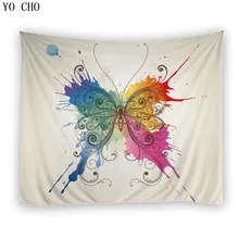 YO CHO colorful butterfly tapestry elegant butterfly wall hanging tapestry polyester green environmental fabric wall decoration beach style polyester fabric wall hanging tapestry