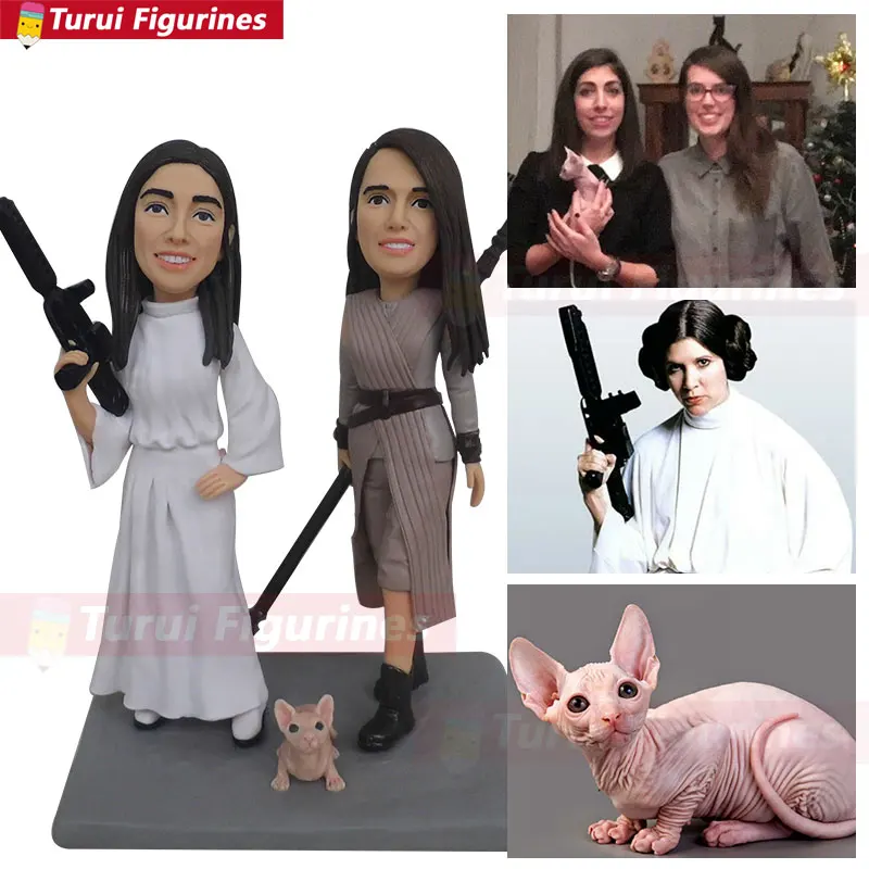 father hunter and his son figurines with prey Wild boar statuette mini statue sculpting service custom bobblehead dolls
