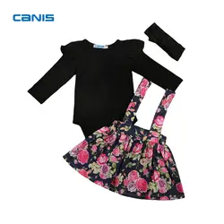 Весна-осень-зима Новые платье для девочек модные милые хлопковые цветок платье-комбинезон для маленьких детей праздничное платье