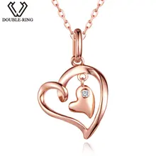DOUBLE-R 0.02ct Для женщин настоящий бриллиант Подвески 925 Серебряные ожерелья розовое золото Сердце Алмазный-украшения подарок на день Святого Валентина с цепочкой