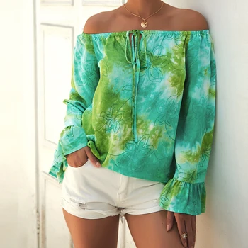 

Women Blouse Flare Sleeve Shirts 2020 Off Shoulder Top Bohemian Slash Neck Shirts Streetwear Summer Blusas Women Shirts