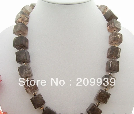 

FREE SHIPPING>>>@@ AS3055 Cube 16MM Smoky Quartz&Crystal Necklace