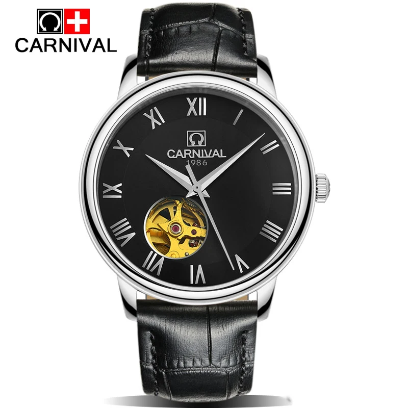Watches Men Luxury Brand Carnival Automatic Mechanical Watch relogio masculino Waterproof Perpetual Calendar Leather Wristwatch