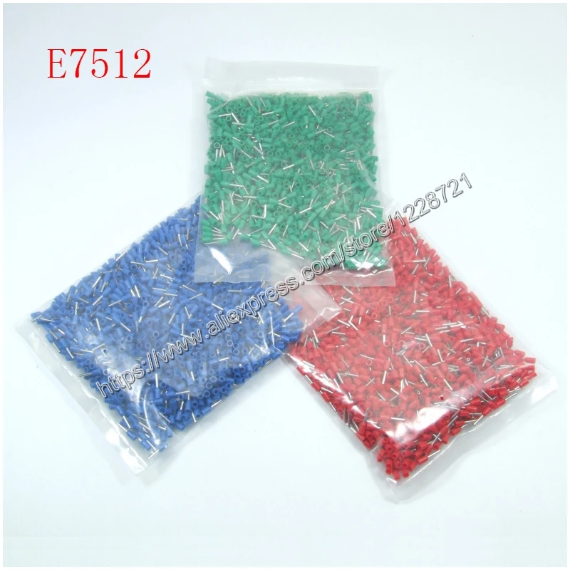 

1000pcs/pack E7512 PVC Insulated Terminals Wire Connectors Bootlace Ferrules For 0.75mm2, 20 AWG Wire, 12mm of Pin Length