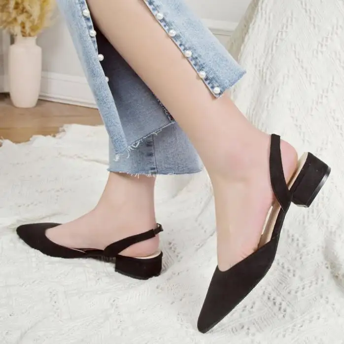 Для женщин летние модные сандалии на низком каблуке; женские туфли-лодочки zapatos mujer; Босоножки на платформе; с острые носки обуви E6 - Цвет: black