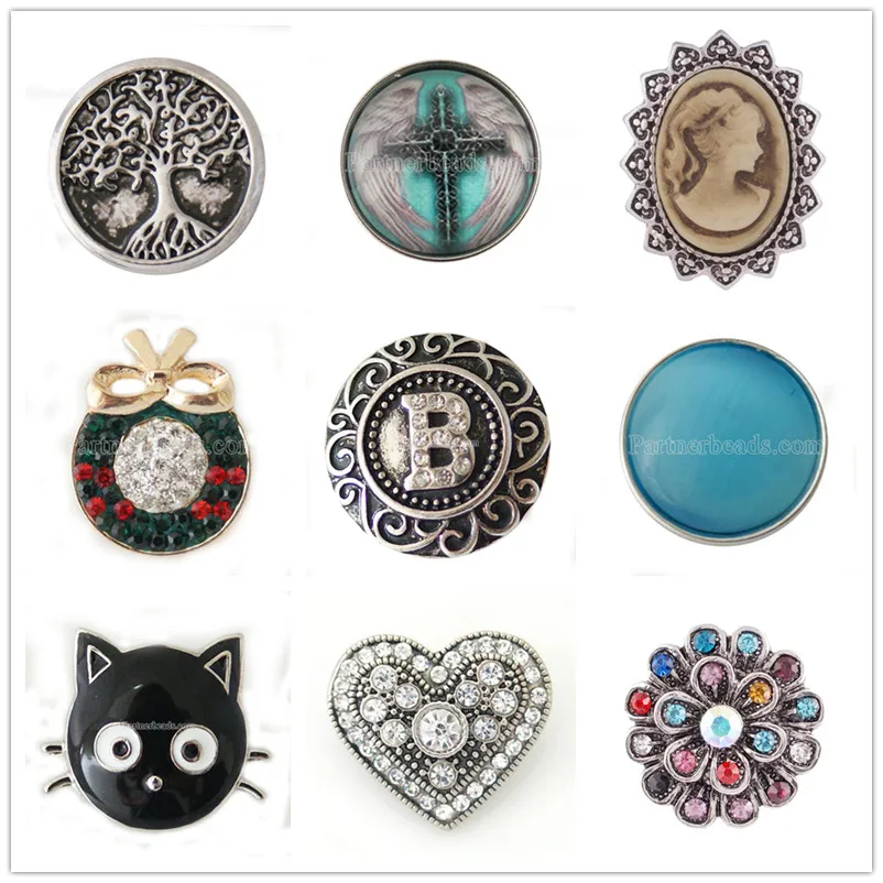 9pcs/lot Mix 18mm Snap Button Jewelry Charms Ginger Button for Snap Fit DIY Snap Bracelets&Bangles Accessory for Women KB6336