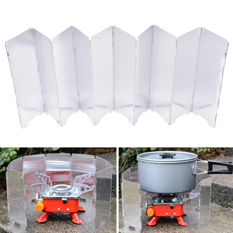 10 Plates Aluminium Alloy Foldable Outdoor Camping Wind Shield Cooking