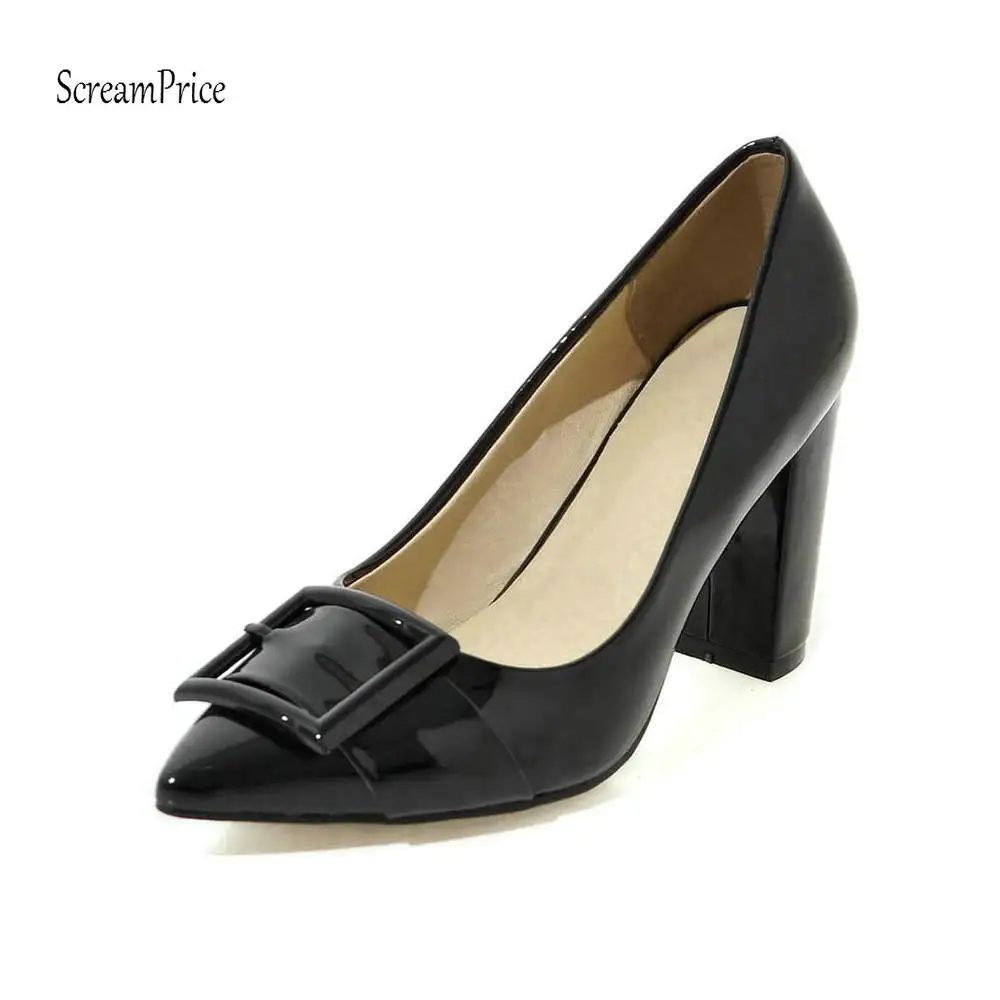 

Fashion Pointed Toe Chunky High Heels Women Pumps Dress Slip On Lazy Shoes Spring Fall Shoes White Apricot Black Red