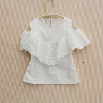 

Summer 2018 Children Clothing Off Shoulder Baby Girl Blouse Cotton Kids School Shirts Casual Teenage Ruffle Short Sleeve Tops