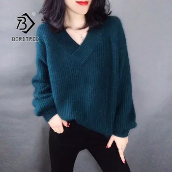

2019 Autumn New Women's Pullovers Sweater V-neck Lantern Sleeve Knitting Solid Loose Casual Elegant Plus Size Tops T97707D