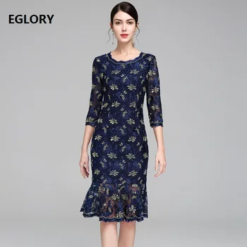

XXXXL Dress Vestidos 2019 Summer Fashion Party Mermaid Dress Women Allover Luxurious Embroidery Vintage 50s 60s Dress Elegant