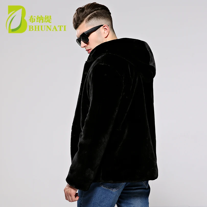 BHUNATI Men Artificial Fur Coat with Hooded 2018 Winter Plus Size Faux Fur Coat Men Parka Jackets Thick Warm Overcoat