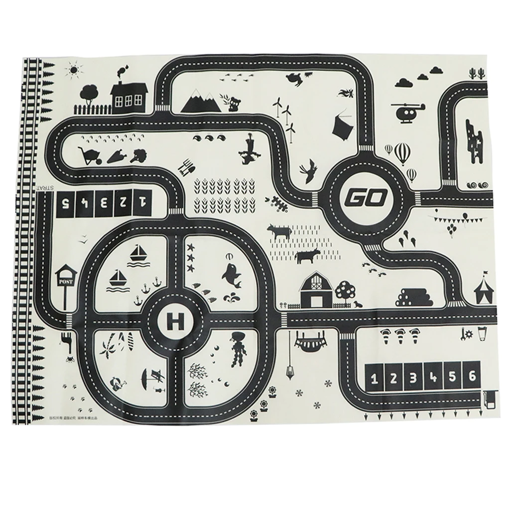 Large City Road Traffic System Playmat Activity Play Mat Carpet Educational Toy for Playing Cars & Train Track Playroom Fun