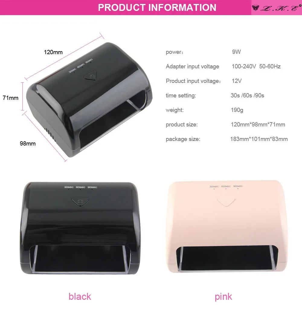 Newest Professional Portable 9W 12V LED UV Nail Lamp Gel Curing Nail Dryer for Nail Lamp Art Tools 30s60s90s Timer (1)