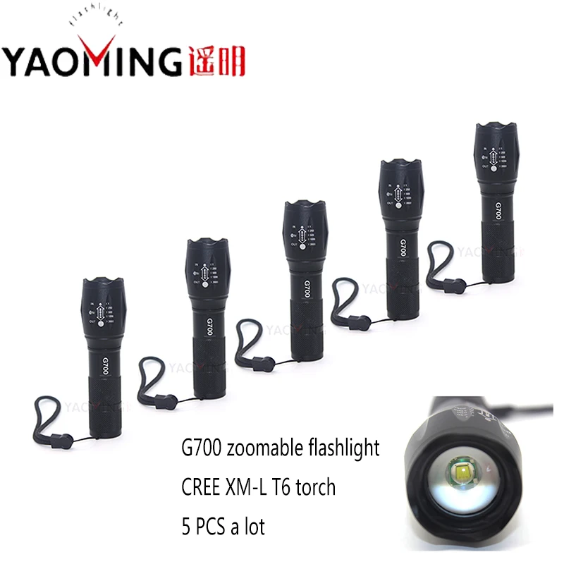 ФОТО 5PCS/lot 3800 LM G700 Zoomable Torch Lanterna Tactical Powerful Led Flashlight Outdoor Lighting by 18650 or 3*AAA Wholesale