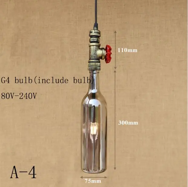 Промышленные лампы винтажные стеклянные бутылки абажур подвесной светильник Внутреннее освещение G4 подвесной светодиодный светильник для столовой бара - Цвет корпуса: A-4