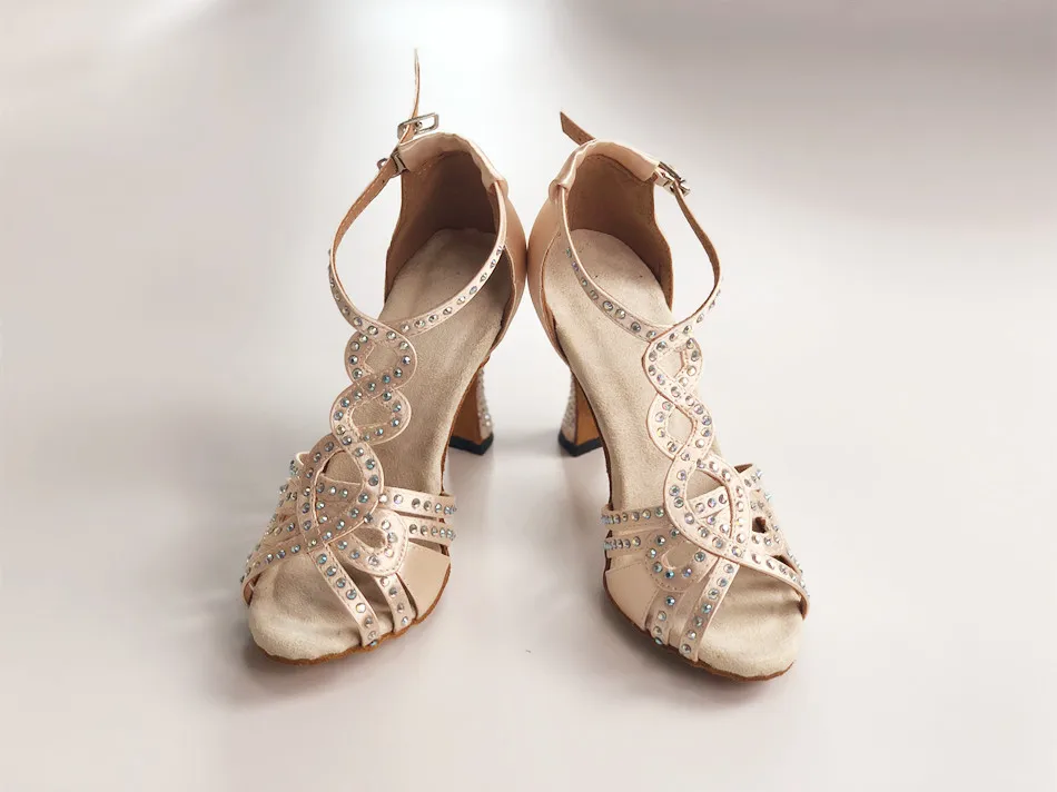 Бальные вечерние женские танцевальные туфли из блестящего шелка, со стразами, на мягкой подошве, на высоком каблуке 9 см, Salsa Bachata, женские туфли для латинских танцев туфли для танцев танцевальные туфли