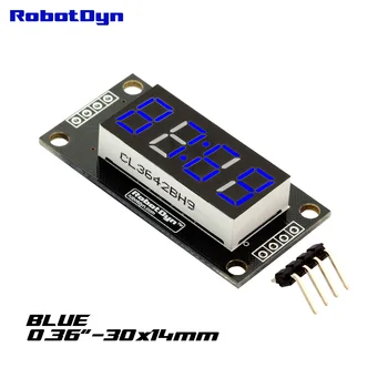 

4-Digit LED 0.36" Display Tube (clock, doubledot), 7-segments BLUE, TM1637, disp. size 30x14mm
