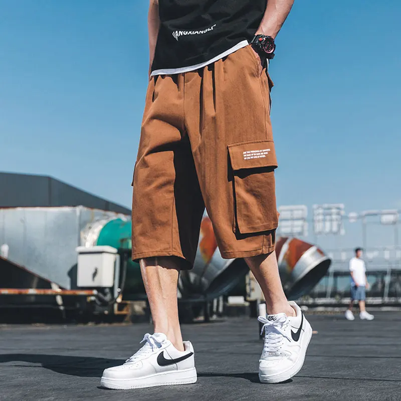 

Safari Style Calf-Length Pants Printing Multi-Pockets Men's Pants Elastic Waist Straight Large Sizes Calf-Length Pants