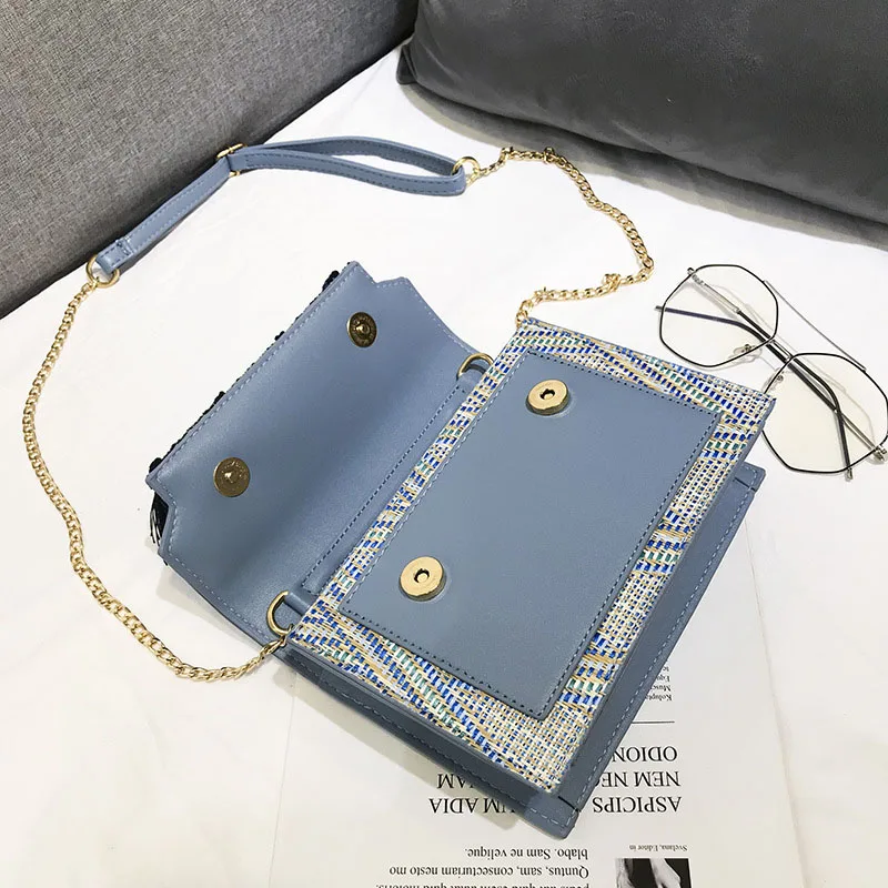 Women Fashion Pearl Straw Bags Bohemian Female Summer Tassel Handbag Lady Travel Knit Shoulder Bag Beach Chains Crossbody SS3282 (6)