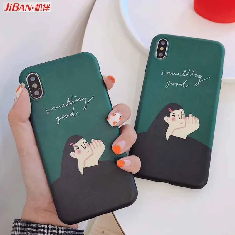 JIBAN Korean Style Art Cartoon Phone Case for Iphone Xs Max XR X 6s 6 Plus 7 8plus Soft IMD Back Cover Capa |