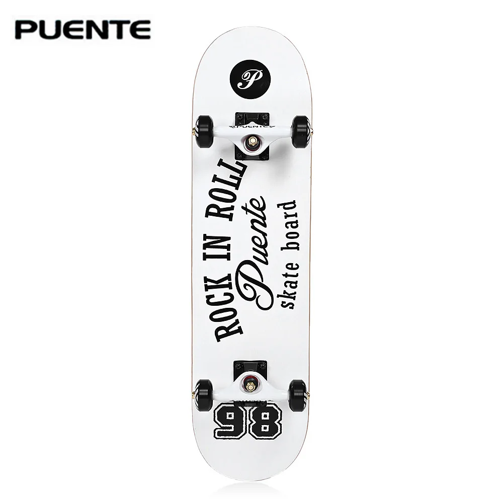 white PUENTE 608 ABEC-9 взрослых четырёхколёсный вагончик с роликовая доска двойной Snubby 7-слойная клен длинная доска для Скейтбординг развлечения - Цвет: white