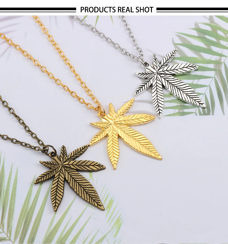 Hip Hop Tree Leaf Necklace For Women Men Small Weed Herb Maple Leaf Pendants Necklaces Unisex Plant Jewelry Dropshipping Collar