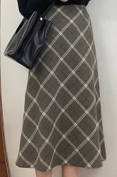 Длинная юбка Harajuku размера плюс, Корейская серая клетчатая юбка для женщин, на молнии, высокая талия, для школьниц, плиссированная клетчатая юбка, винтажная длинная юбка - Цвет: Gray