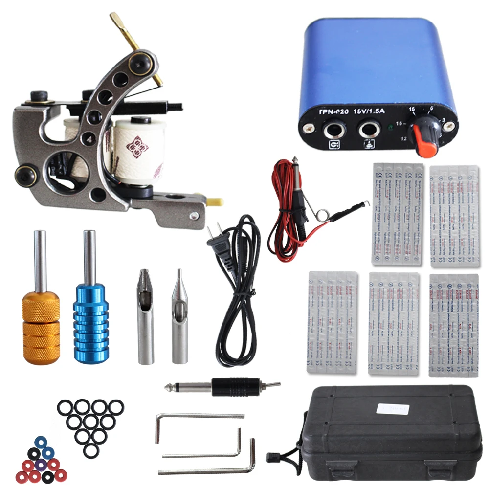 YILONG Complete Tattoo kits 1 coil tattoo machine sets power supply disposable needle free