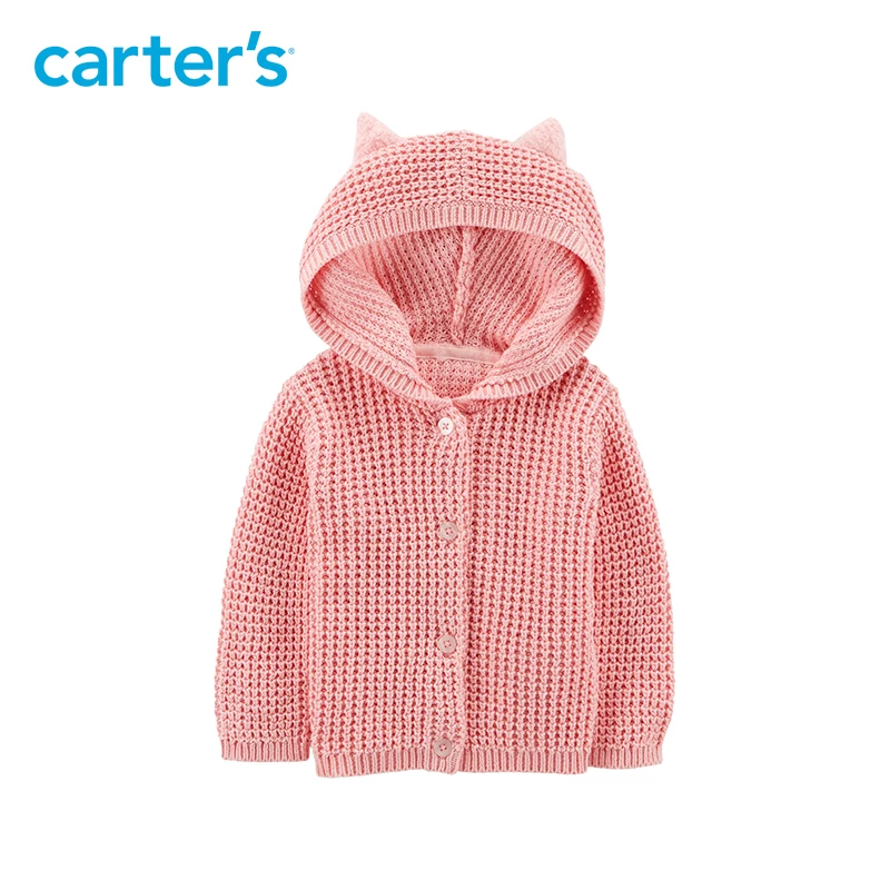 

Carter's Button-Front Fuzzy Cardigan Autumn winter pink long sleeve hooded cotton baby girl sweater 126H465