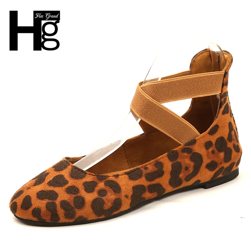 

HEE GRAND Leopard Women Autumn Shoes Cross-tied Women Flats Casual Platform Shoes Woman Flock Fashion Ladies Flats Shoes XWX6820