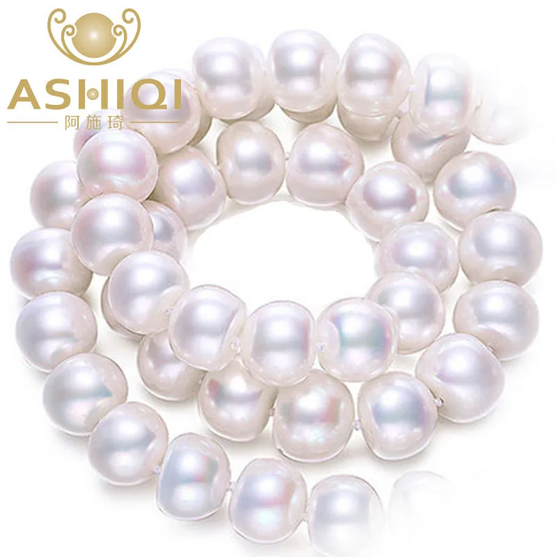 

ASHIQI Natural Freshwater Pearl Necklace Real White 925 Sterling Silver Buckle Jewelry for Women Wedding