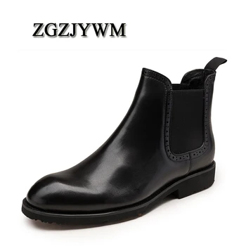 

ZGZJYWM New Fashion High Quality British Style Genuine Leather Slip-On Pointed Toe Men Ankle Casual Oxford Boots