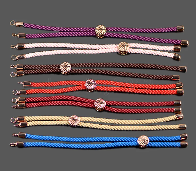 

10PCS/Lot Randomly mixed on Rose Gold Half Finished Cotton Cord Slider Rubber Adjustable For Connector Charm Bracelet Wholesale