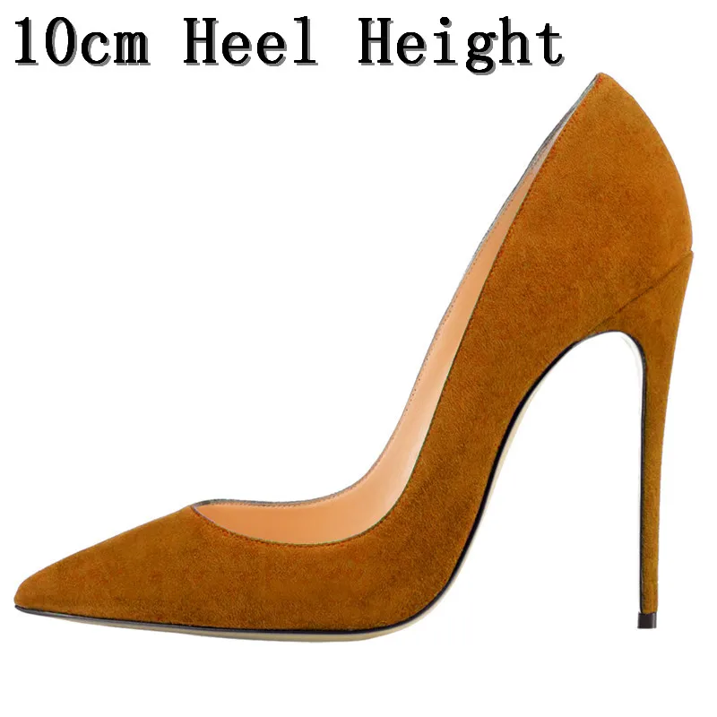 Flock Leather Shoes Women Orange Suede High Heels Shoes Woman Pointed Toe Sexy Thin Heels Dress Party Ladies Pumps Shoes Lady