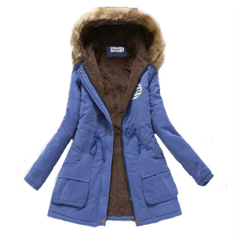 

women winter thicken warm coat female hooded cotton fur plus size basic jacket Womens Parka Fashion outerwear slim long ladies