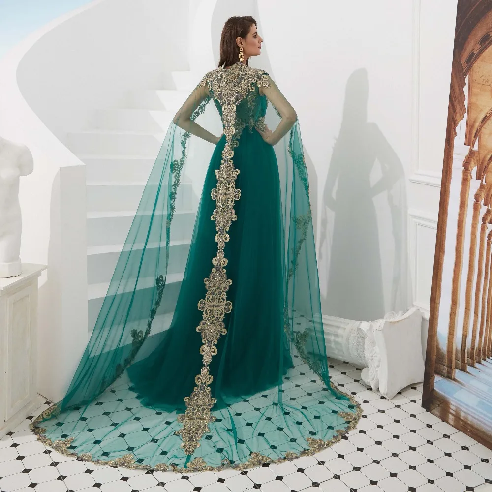 Lakshmidress/элегантное зеленое мусульманское вечернее платье со съемным шлейфом