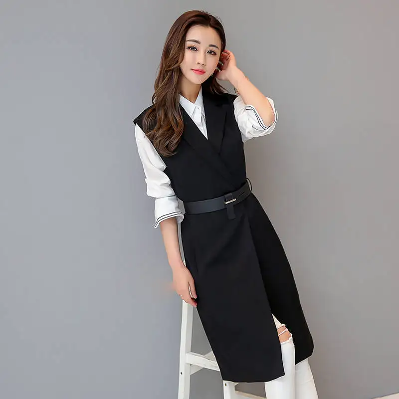Autumn New Slim Long Suit Vest Women Sleeveless Vest Jacket Chaleco Mujer Elegant Office Vest Coat Fashion Waistcoat Women C4941