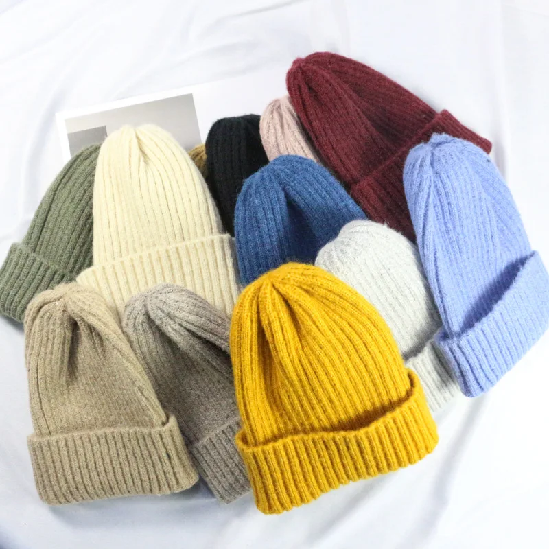 Мужская и женская вязаная шапка, эластичная шапочка, Студенческая пара, стильная шапка, утолщенная, теплая, одноцветная, вязаная шапка, шапки на осень и зиму