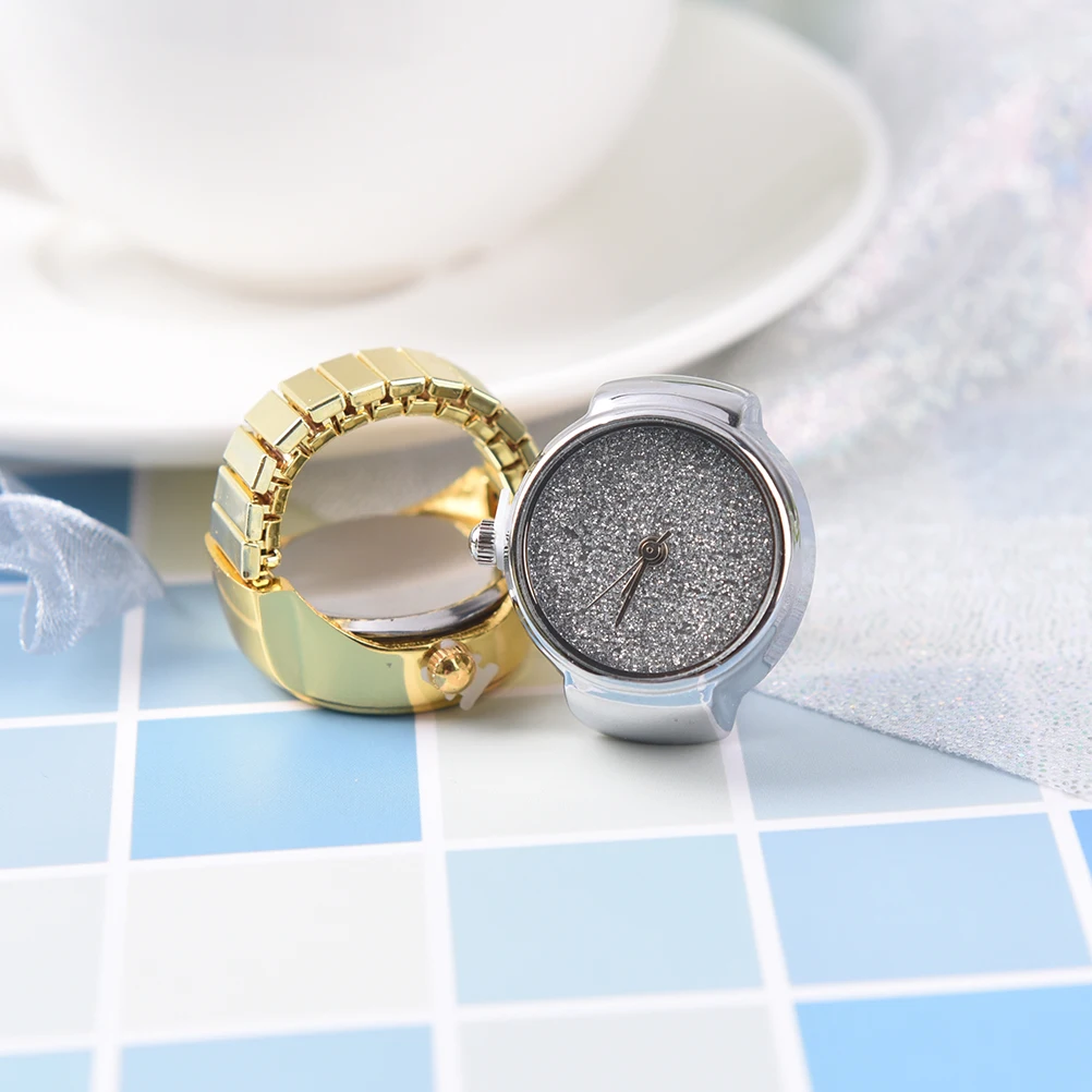 

Creative Delicate Ring With Bling Elastic Watch On Face Female Ring Students Fashion Classic Flip Finger Unisex Ring Watches