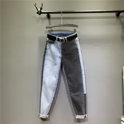 2019 новые джинсы в стиле ампир брюки контрастных цветов Свободные свободные пояса Pantalon Vaquero уличная одежда большого размера джинсы с