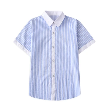 Aipie/Новые Детские рубашки для мальчиков Детские Классические хлопковые рубашки в полоску с короткими рукавами в английском стиле для мальчиков от 4 до 14 лет - Цвет: Blue